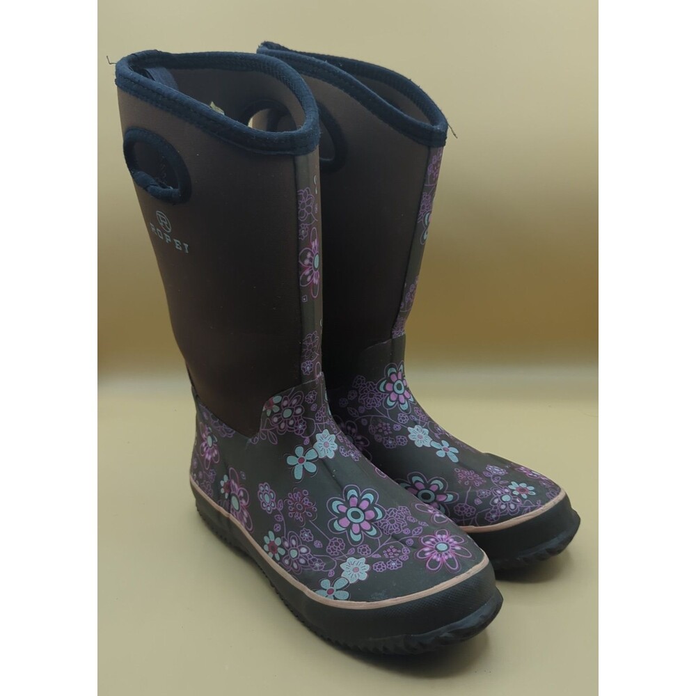 Roper Barnyard Floral Round Toe Rain Women's Brown Casual Boots Sz 8 Gardener